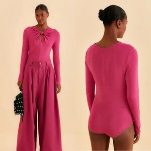 NWT Farm Rio Tops Farm Rio Pink Long Sleeve Bodysuit Size X-Small Retail‎ $115